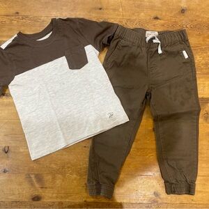 4T Brown and cream baby boy outfit #babyfashion